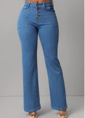 Button Fly Denim Blue Pocket Jeans