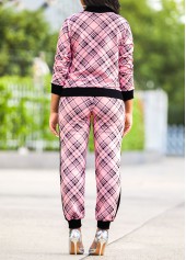 Pink jumpsuits & rompers,Plaid jumpsuits & rompers,Striped jumpsuits & rompers,Pink Long Sleeve Plaid Sweatsuit Set