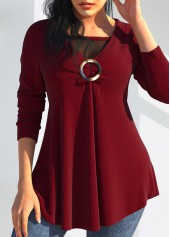 Weinrotes Langarm-T-Shirt mit Rotita-Netznähten