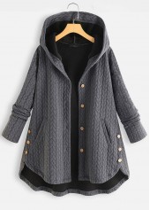 ROTITA Pocket Grey Hooded Long Sleeve Coat