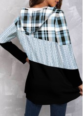 Light Blue plus size,Plaid plus size,ROTITA Plus Size Twisted Tartan Print Light Blue Hoodie