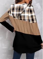 Light Camel plus size,Plaid plus size,Geometric plus size,ROTITA Plus Size Twisted Tartan Print Light Camel Hoodie
