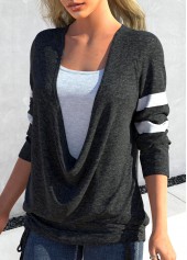 Dark Grey Marl tops,Contrast Color tops,ROTITA Dark Grey Marl Blouse