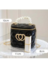 Black accessories,Plain Color accessories,Black Chains Zip Pearl Shoulder Bag