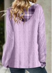 Light Purple tops,Plaid tops,ROTITA Tartan Print Light Purple Asymmetric Hem Hoodie