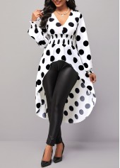 ROTITA Long Sleeve White Smocked Polka Dot Blouse