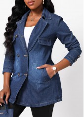 Denim Blue Button Lapel Long Sleeve Jacket