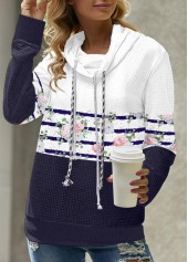 Navy plus size,Floral plus size,ROTITA Plus Size Floral Print Cowl Neck Navy Sweatshirt