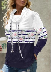 ROTITA Plus Size Floral Print Cowl Neck Navy Sweatshirt