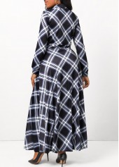 Black dresses,Plaid dresses,Button Plaid Black Shirt Collar Maxi Dress