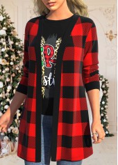 Red outerwear & coats,Plaid outerwear & coats,ROTITA Long Sleeve Red Tartan Print Coat