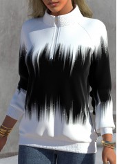 Black tops,Ombre tops,ROTITA Zipper Ombre Black High Neck Long Sleeve Sweatshirt