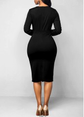 Black dresses,Tribal dresses,ROTITA Patchwork Baroque Print Black Split Neck Bodycon Dress