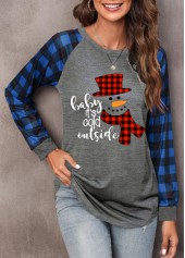 Long Sleeve Blue Christmas Snowman Print Sweatshirt