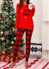 Red intimates,Plaid intimates,Letter intimates,Christmas intimates,Long Sleeve Red Christmas Plaid Loungewear Set
