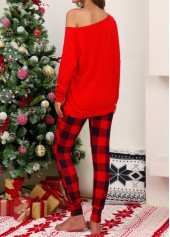 Red intimates,Plaid intimates,Letter intimates,Christmas intimates,Long Sleeve Red Christmas Plaid Loungewear Set