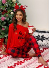 Long Sleeve Red Christmas Plaid Loungewear Set