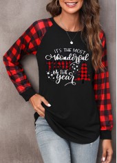 Christmas Print Round Neck Red Long Sleeve Sweatshirt