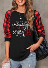 Red tops,Christmas tops,Letter tops,Plaid tops,Christmas Print Round Neck Red Long Sleeve Sweatshirt