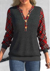 ROTITA Button Tartan Print Dark Grey Marl Sweatshirt