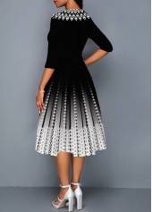 Black dresses,Ombre dresses,Party dresses,Elegant dresses,ROTITA Tummy Coverage Ombre Black Round Neck 3/4 Sleeve Dress