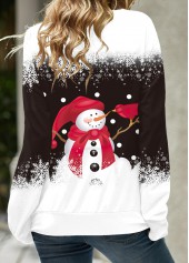 Black tops,Christmas tops,ROTITA Christmas Print Black Lace Up Collar Sweatshirt