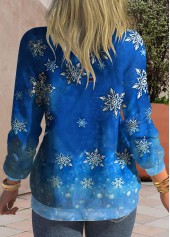 Blue tops,Christmas tops,Snowman Print Blue Round Neck Christmas Sweatshirt