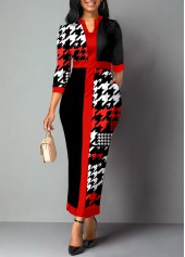 Black dresses,Houndstooth dresses,ROTITA Split Neck Black Bodycon Houndstooth Print Dress