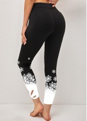 Black bottoms,Christmas bottoms,ROTITA High Waisted Black Snowflake Print Leggings
