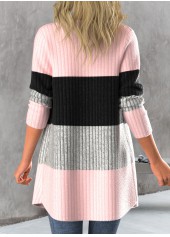 Light Pink tops,Contrast Color tops,ROTITA Long Sleeve Open Front Light Pink Cardigan