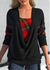 ROTITA Plaid Black Faux Two Piece Tie Side Sweatshirt