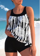 White swimwear,Plants swimwear,ROTITA Tie White Leaf Print Tankini Top