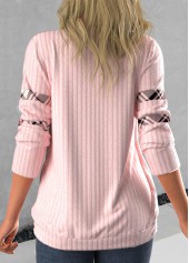 Light Pink plus size,Plaid plus size,ROTITA Plus Size Tie Side Light Pink Faux Two Piece Sweatshirt