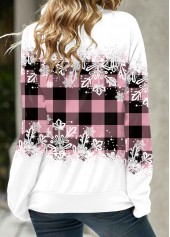 Pink plus size,Christmas plus size,ROTITA Plus Size Drawstring Snowflake Print Pink Cowl Neck Sweatshirt