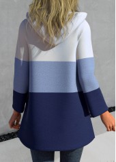 Blue plus size,Contrast Color plus size,ROTITA Plus Size Patchwork Blue Hooded Long Sleeve Jacket