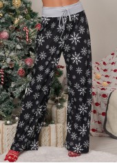 Drawstring Christmas Print Black Drawastring Pants