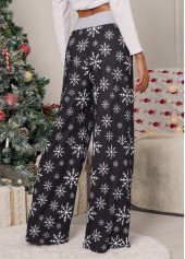 Black bottoms,Christmas bottoms,Drawstring Christmas Print Black Drawastring Pants