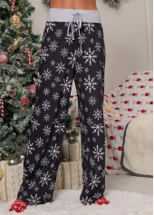 Black bottoms,Christmas bottoms,Drawstring Christmas Print Black Drawastring Pants