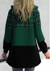 Blackish Green plus size,Plaid plus size,ROTITA Plus Size Patchwork Plaid Blackish Green Hooded Long Sleeve Jacket