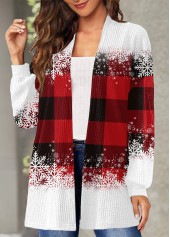 ROTITA Plaid Red Long Sleeve Christmas Coat