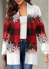 Red outerwear & coats,Plaid outerwear & coats,ROTITA Plaid Red Long Sleeve Christmas Coat