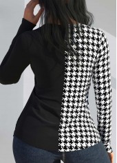 Black plus size,Houndstooth plus size,ROTITA Plus Size Sequin Houndstooth Print Black V Neck T Shirt