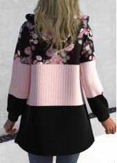 Light Pink plus size,Floral plus size,ROTITA Plus Size Zipper Closure Floral Print Light Pink Jacket