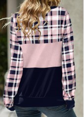 Light Pink tops,Plaid tops,ROTITA Lace Up Plaid Light Pink Long Sleeve Sweatshirt