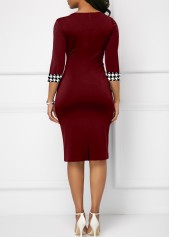 Deep Red dresses,Houndstooth dresses,ROTITA Bowknot Houndstooth Print Deep Red Bodycon Dress