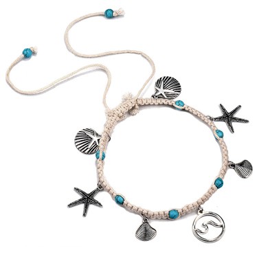 Silvery White jewelry,Seashell Design Silver Metal Turquoise Anklet