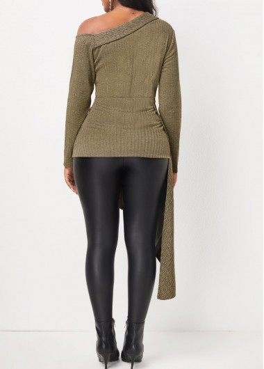 Dark Grey Marl tops,Plain Color tops,ROTITA Dark Grey Marl Long Sleeve Asymmetry Blouse