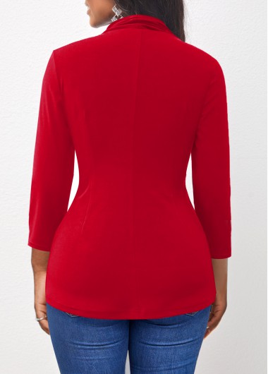 Red tops,Plain Color tops,ROTITA Red 3/4 Sleeve Twist Front T Shirt
