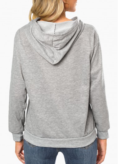 Light Grey Marl tops,Letter tops,Pocket Letter Print Light Grey Marl Hoodie