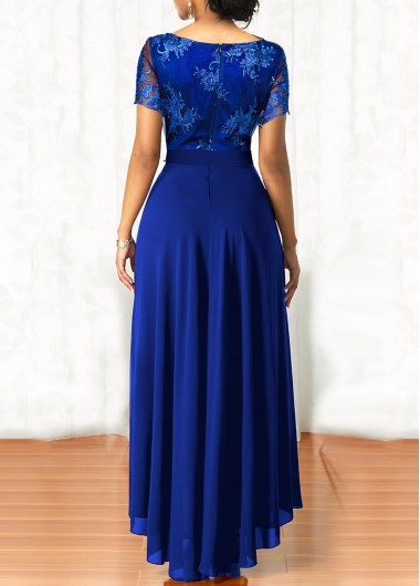 Royal Blue dresses,Plain Color dresses,ROTITA Sapphire Blue Lace Patchwork Belted Maxi Dress